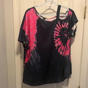 SHEIN Black and Pink Spiral Tie-Dye Top